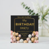 Goudballonnen. Elegant jarig Kaart (Staand voorkant)