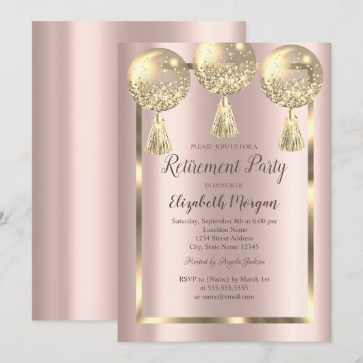 goudballonnen, Lijst, Roos Gold, pensionering Kaart (Voorkant / Achterkant)