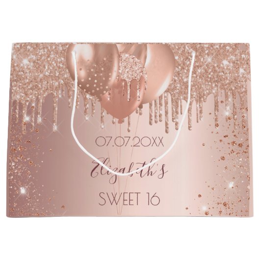 Goudballonnen van 16 roos, zoet groot cadeauzakje (Voorkant)