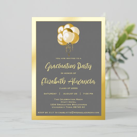 Goudballonvaarding Folie Uitnodiging (Staand Voorkant)