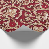  goudbarokje Floral Damask Red Velvet Cadeaupapier (Hoek)