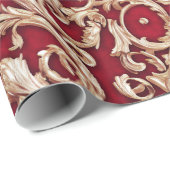  goudbarokje Floral Damask Red Velvet Cadeaupapier (Rol Hoek)
