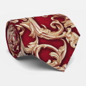  goudbarokje Floral Damask Red Velvet Stropdas (Opgerold)