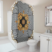 Goudbarokpatroon en kaneelvormig vormpatroon douchegordijn (In situ)