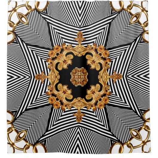 Goudbarokpatroon en kaneelvormig vormpatroon douchegordijn (Voorkant)