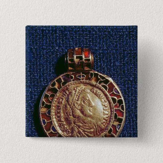 Goudbehanger in de vorm van een munt vierkante button 5,1 cm (Voorkant)