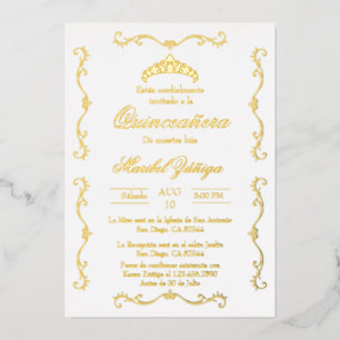 Goudbeige w/krans Quinceanera uitnodiging Folie In