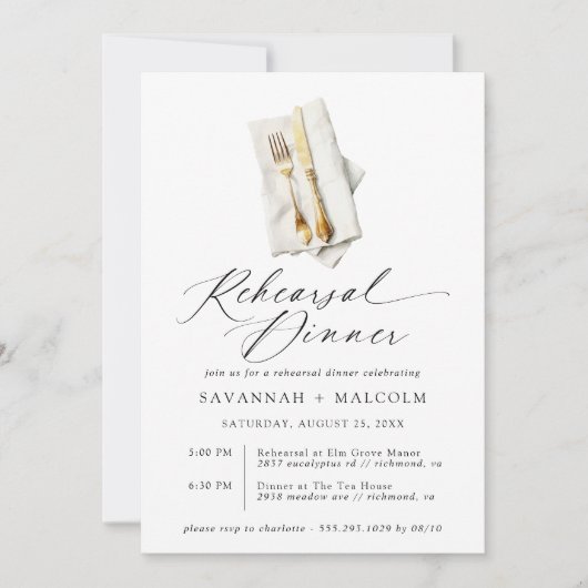 goudbestek | Officieel script repetitie diner Kaart (Voorkant)