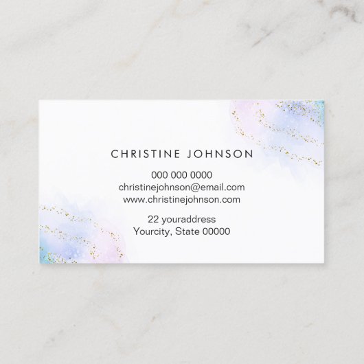 goudbij op FAUX glitter blauw waterverf Visitekaartje (Achterkant)