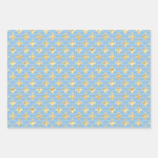 Goudbijen op blauw en goud inpakpapier vel (Voorkant 2)
