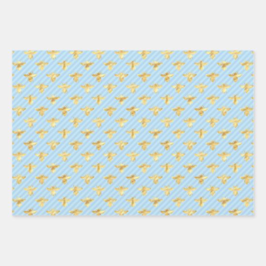 Goudbijen op blauw en goud inpakpapier vel (Voorkant 3)