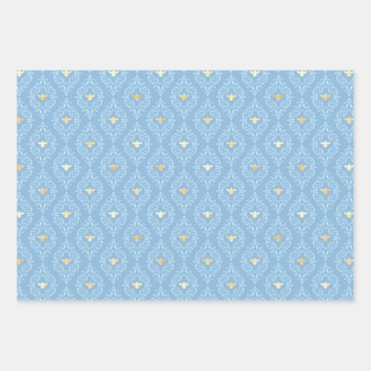 Goudbijen op blauwe en goudpapierbladen inpakpapier vel (Voorkant 2)