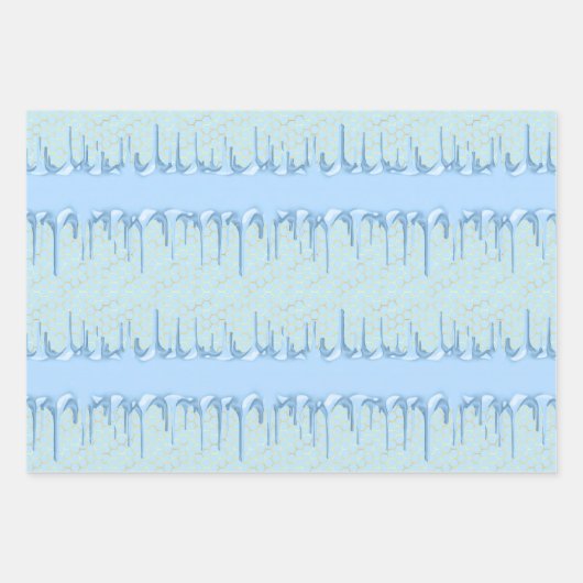 Goudbijen op blauwe en goudpapierbladen inpakpapier vel (Voorkant 3)