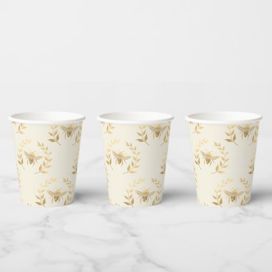 Goudbijen op crème papieren bekers (Multi)
