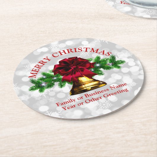 Goudblaasbalken met kerstmis ronde kartonnen onderzetter (Gebogen)