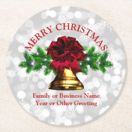 Goudblaasbalken met kerstmis ronde kartonnen onderzetter