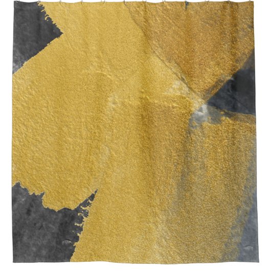 Goudblad, abstract zwart design douchegordijn (Voorkant)