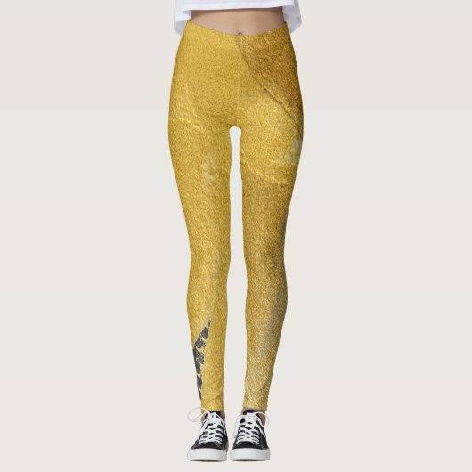 Goudblad, abstract zwart design leggings (Voorkant)