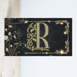 Goudblad Bloemig Glitter Monogram Visitekaartje