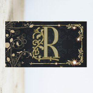 Goudblad Bloemig Glitter Monogram Visitekaartje