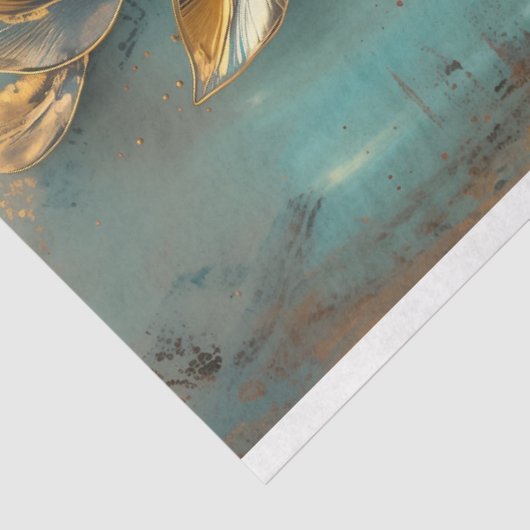 Goudblad en turquoise botanisch weefselpapier tissuepapier (Detail)
