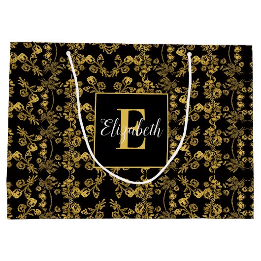 Goudblad en zwarte luxe | Aangepast monogram Groot Cadeauzakje (Achterkant)