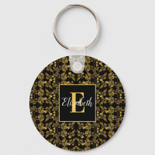 Goudblad en zwarte luxe Aangepast monogram Sleutelhanger