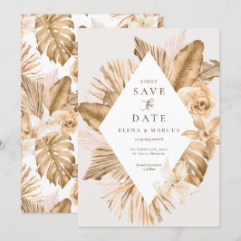Goudblad Gedroogd Pampagras Save The Date Kaart