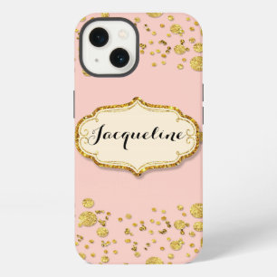 Goudblad Glitter Confetti Stippen Glans Roze iPhone 13 Hoesje