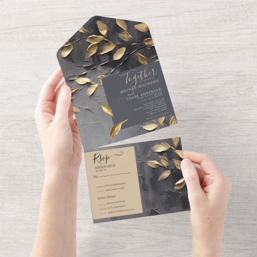 Goudblad Impasto Noir All In One Uitnodiging (Afscheurbaar)