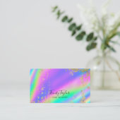 Goudblad met holografische metalen regenboog en fa visitekaartje (Staand voorkant)