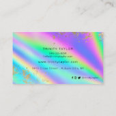 Goudblad met holografische metalen regenboog en fa visitekaartje (Achterkant)