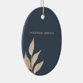 Goudblad minimalistisch marineblauw afstuderen mon keramisch ornament (Rechts)