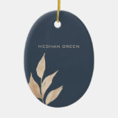 Goudblad minimalistisch marineblauw afstuderen mon keramisch ornament (Voorkant)