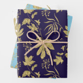 Goudblad Navy Wit Groen Bruidsuitnodiging Inpakpapier Vel (In situ)