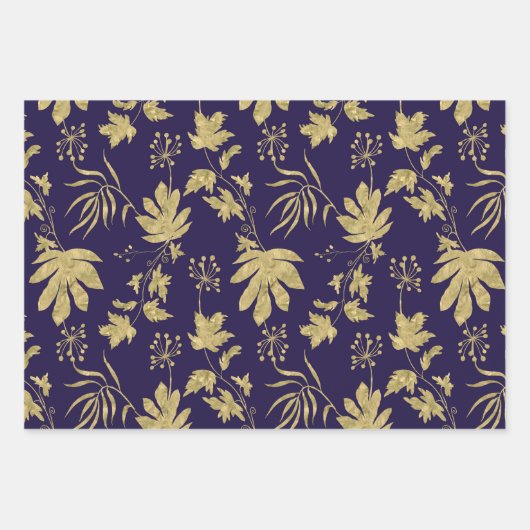 Goudblad Navy Wit Groen Bruidsuitnodiging Inpakpapier Vel (Voorkant)