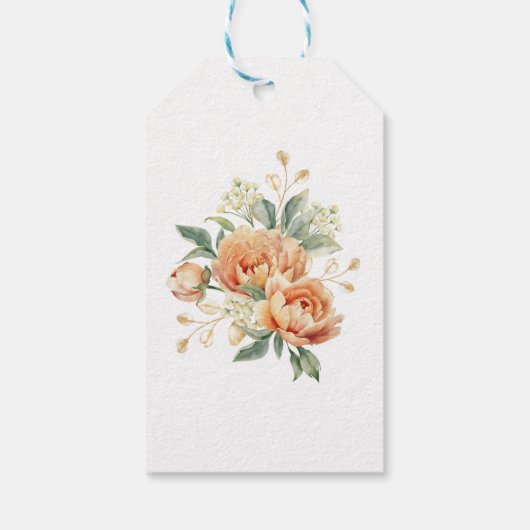 Goudblad Sinaasappel Pioen Rustieke Bloemen Verjaa Cadeaulabel (Achterkant)