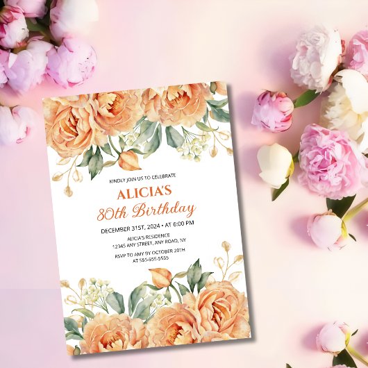 Goudblad Sinaasappel Pioen Rustieke Bloemen Verjaa Kaart