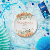 Goudblad Sinaasappel Pioen Rustieke Bloemen Verjaa Papieren Bordje (Feest)