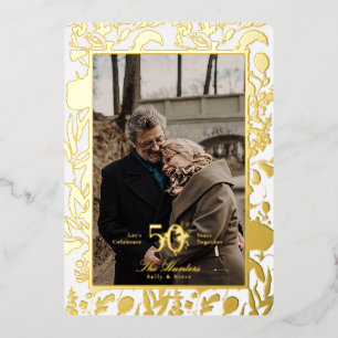 Goudblad WildFlower 50-jarig huwelijksjubileum Fol Folie Uitnodiging