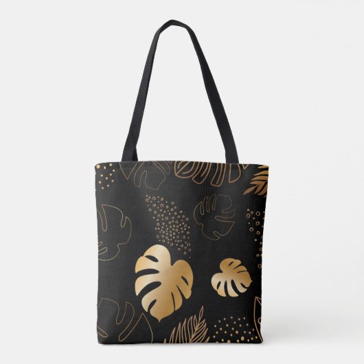 Goudblad zwarte canvas tas (Achterkant)