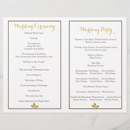 Goudbladboom modern gevouwen trouwprogramma (Achterkant)