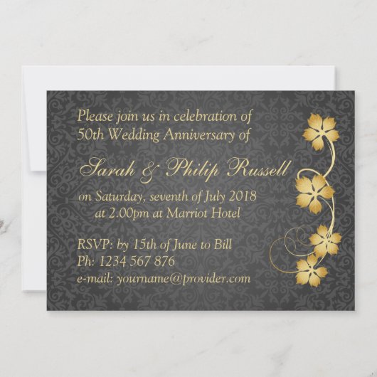 Goudbladeren en binnenharten 50e Jubileum Kaart (Achterkant)