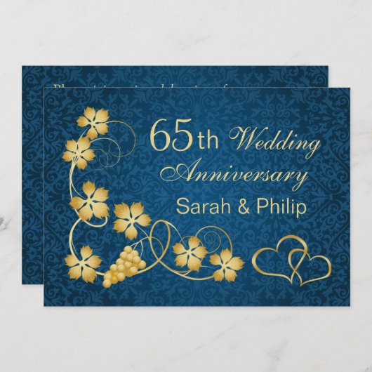 Goudbladeren en binnenharten 65e Jubileum Kaart (Voorkant / Achterkant)