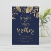 Goudbladeren herfst typografie marinesovenblauwe b kaart (Staand voorkant)