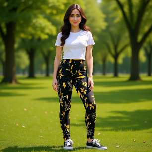 Goudbladeren met zwarte achtergrond leggings