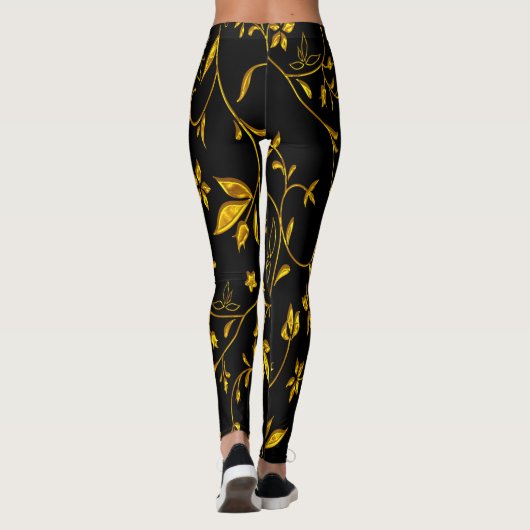 Goudbladeren met zwarte achtergrond leggings (Achterkant)