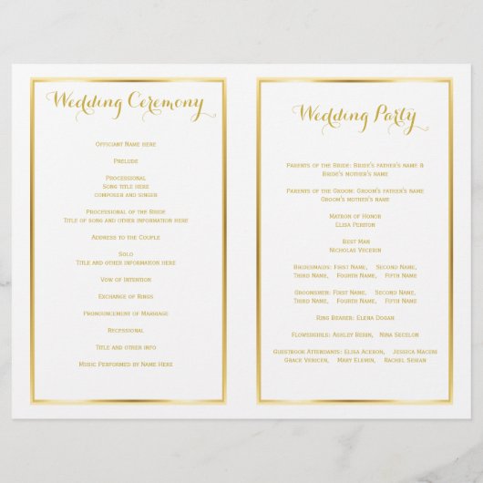 Goudbladluis witte bruiloft gevouwen programma (Achterkant)