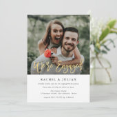 goudbladzijden met fotoverloving, uitnodiging (Staand voorkant)