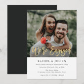 goudbladzijden met fotoverloving, uitnodiging (Voorkant / Achterkant)